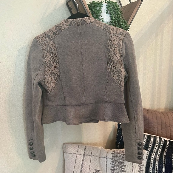 EUC Free People + We The Free Victorian Lace Peplum Military Jacket Size 2 - Picture 7 of 15